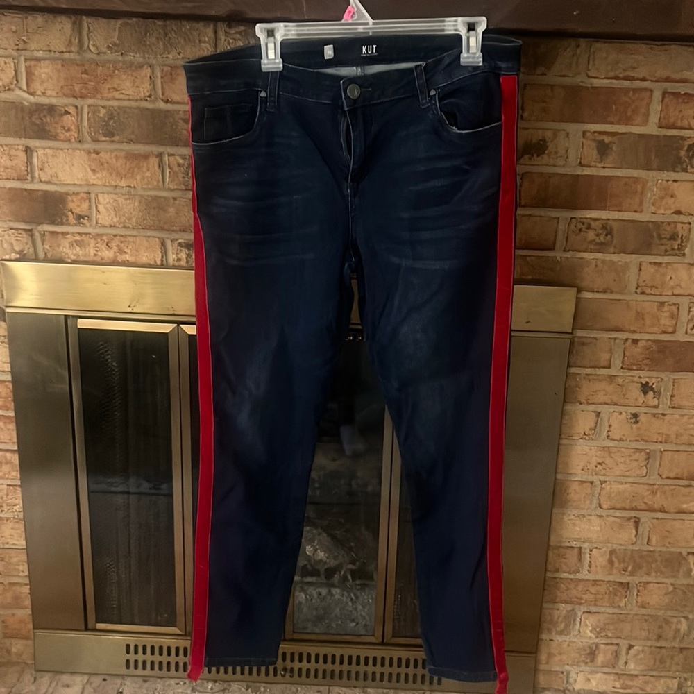 Kut From the Kloth size 14 jeans with red velvet stripe down both legs size 14